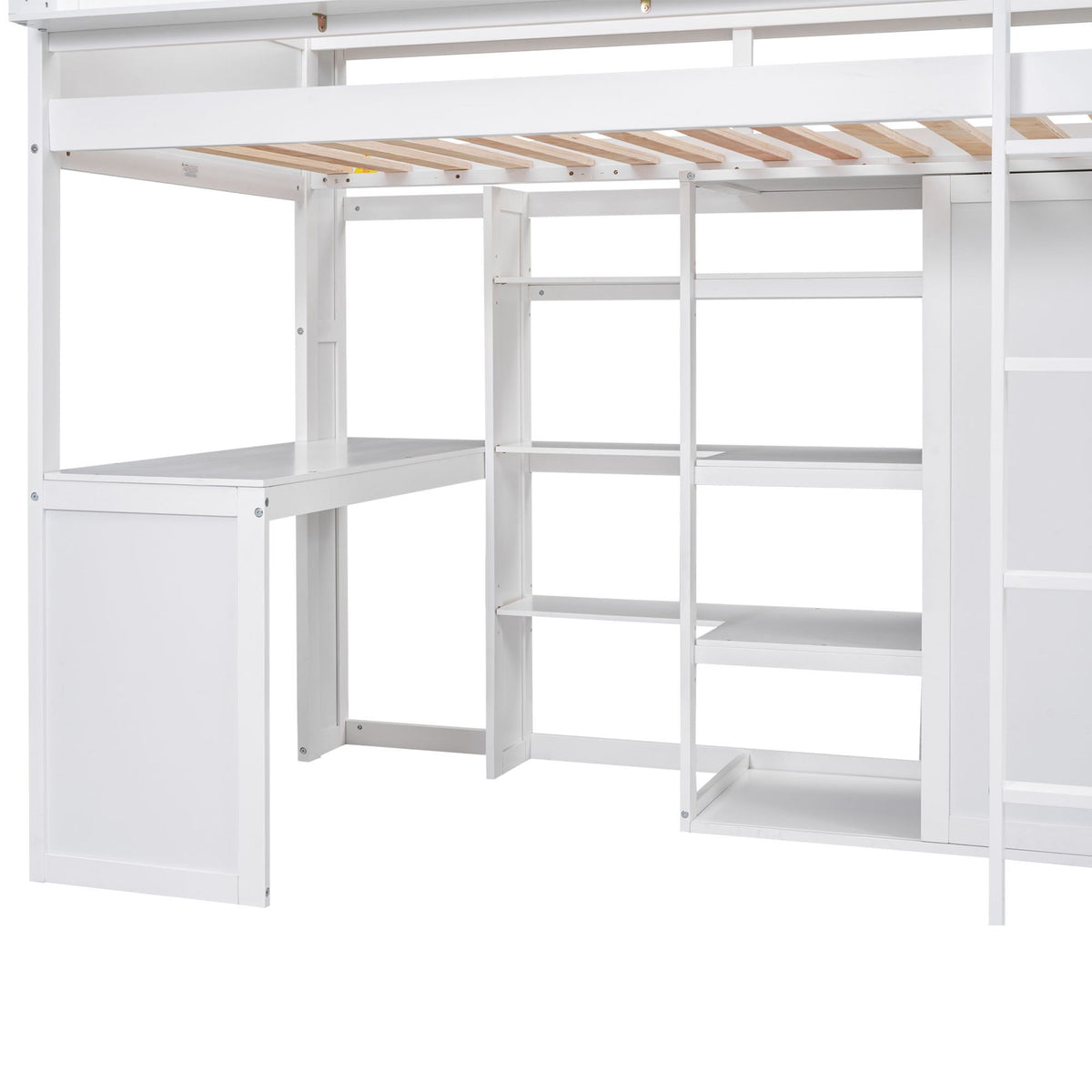 Loft bed with built-in desk, storage shelves, and wardrobe in white by HouseOfZazla on Tampa Home & Garden Store
