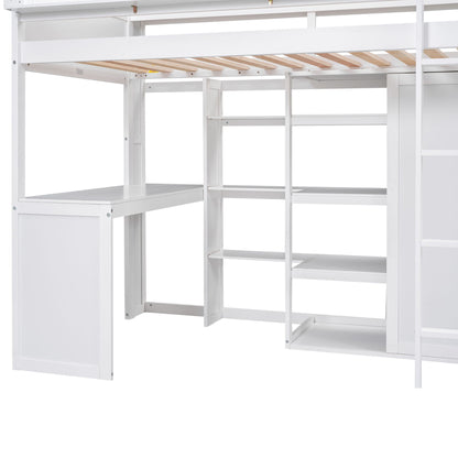 Loft bed with built-in desk, storage shelves, and wardrobe in white by HouseOfZazla on Tampa Home & Garden Store