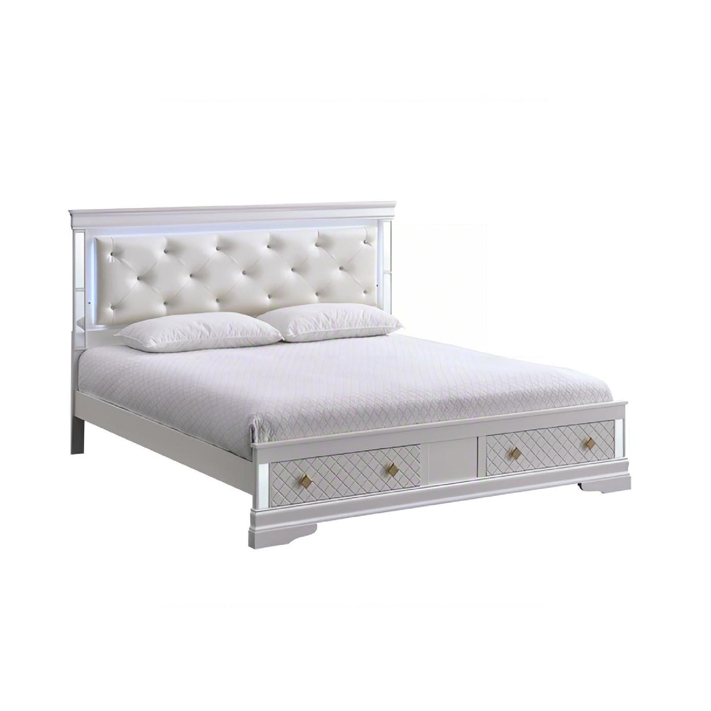 Verona bed with LED lighting, tufted headboard, mirrored frame, 2 drawers HouseOfZazla on Tampa Home & Garden Store