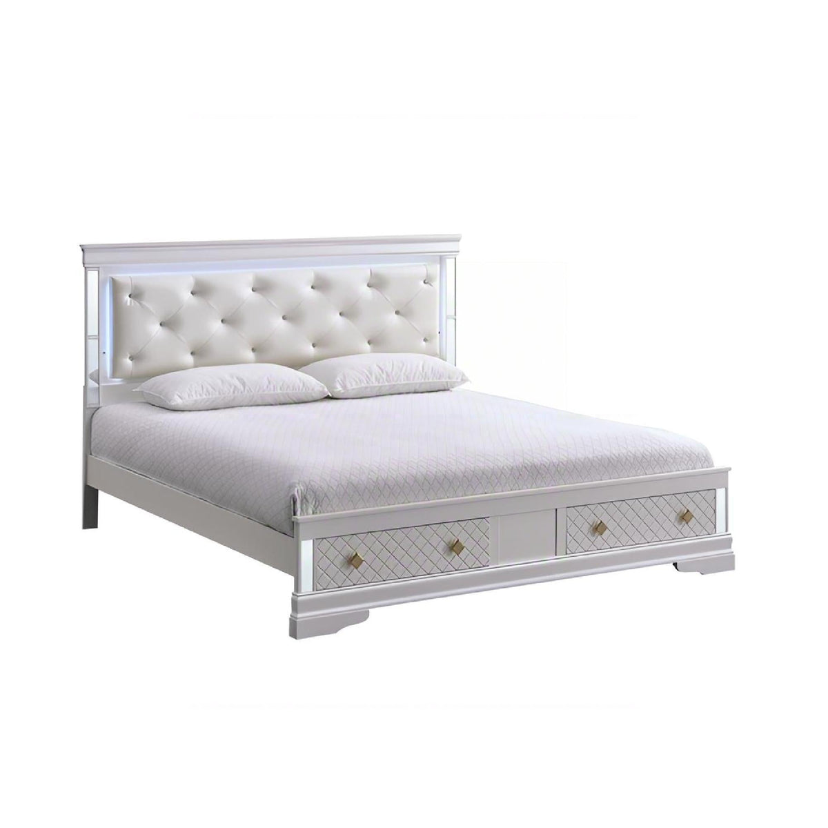 Verona bed with LED lighting, tufted headboard, mirrored frame, 2 drawers HouseOfZazla on Tampa Home & Garden Store