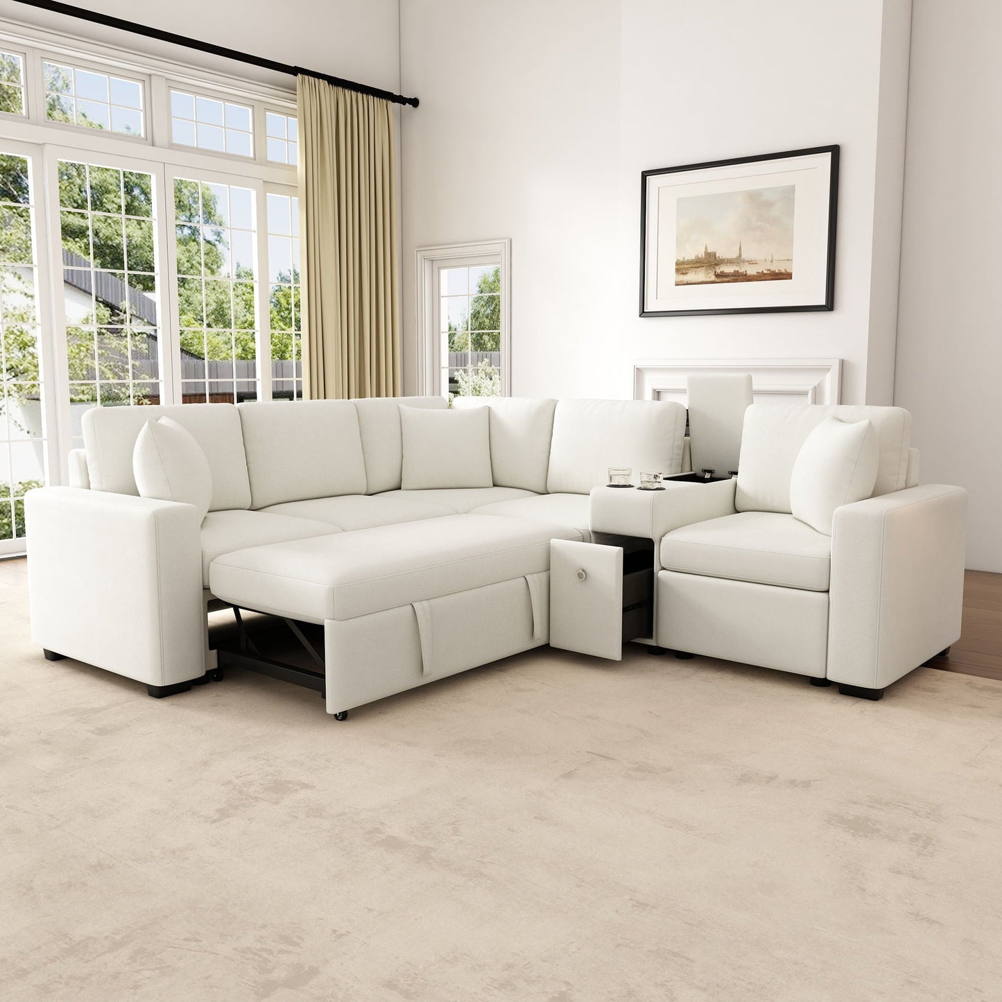 Modular L Shaped Sofa Bed with Pull Out Sleeper