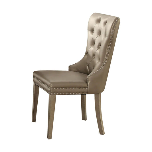 Kacela synthetic leather side chair set of 2 in champagne with tufted back and nailhead trim on Tampa Home & Garden Store