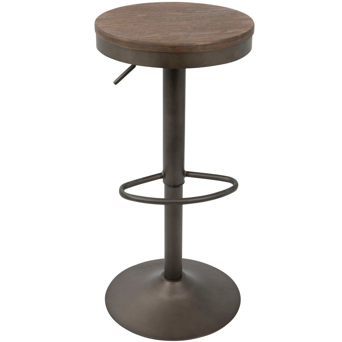 Industrial adjustable barstool set of 2 with swivel, dark brown wood seat and metal base on Tampa Home & Garden Store