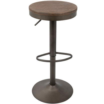 Industrial adjustable barstool set of 2 with swivel, dark brown wood seat and metal base on Tampa Home & Garden Store