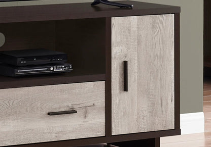 TV stand with dark brown frame and light wood panel, drawers, Unique Piece Furniture on Tampa Home & Garden Store