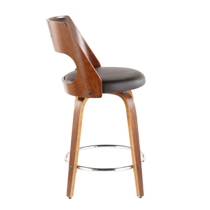 Mid-Century Modern counter stool with swivel, dark brown leather seat and wood frame on Tampa Home & Garden Store