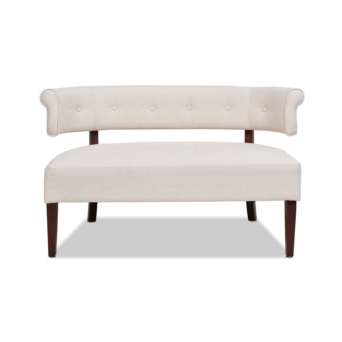Jared versatile roll-arm tufted bench settee in beige plush upholstery by HouseOfZazla on Tampa Home & Garden Store