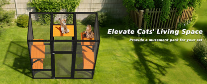 62.6" Solid Wood Pet Enclosure by HouseOfZazla; black frame with orange decks and mesh walls on Tampa Home & Garden Store