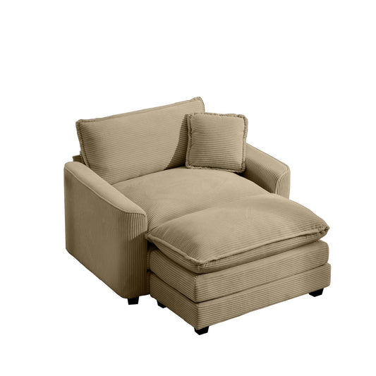 HouseOfZazla deep-seat stationary chair with ottoman in beige corduroy on Tampa Home & Garden Store