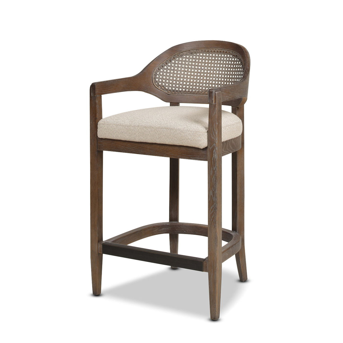 Counter height stool by HouseOfZazla, dark wood frame with beige seat and cane back, 24–27 in on Tampa Home & Garden Store