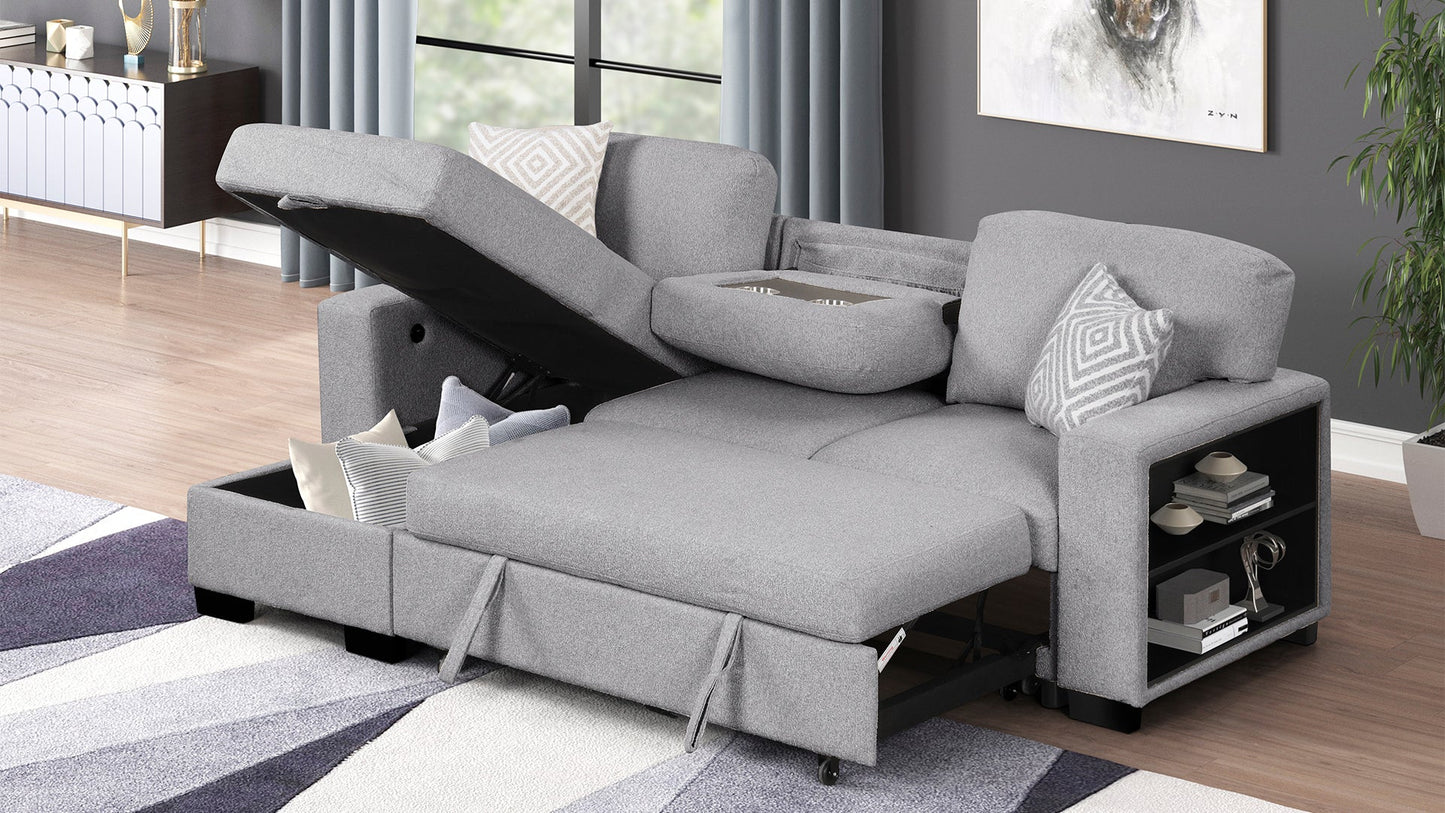 Pinto Modern Style Sectional Sofa by HouseOfZazla in gray fabric with lift-top storage and side shelves on Tampa Home & Garden Store