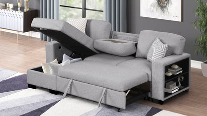 Pinto Modern Style Sectional Sofa by HouseOfZazla in gray fabric with lift-top storage and side shelves on Tampa Home & Garden Store