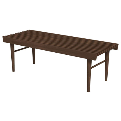 Dark brown wood accent bench Mia with solid wood frame and slatted top by HouseOfZazla on Tampa Home & Garden Store