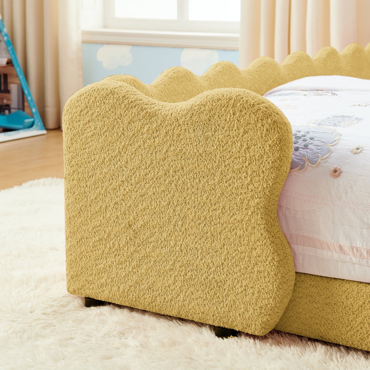 Twin size dinosaur-shaped bed with beige shaggy guardrails HouseOfZazla on Tampa Home & Garden Store
