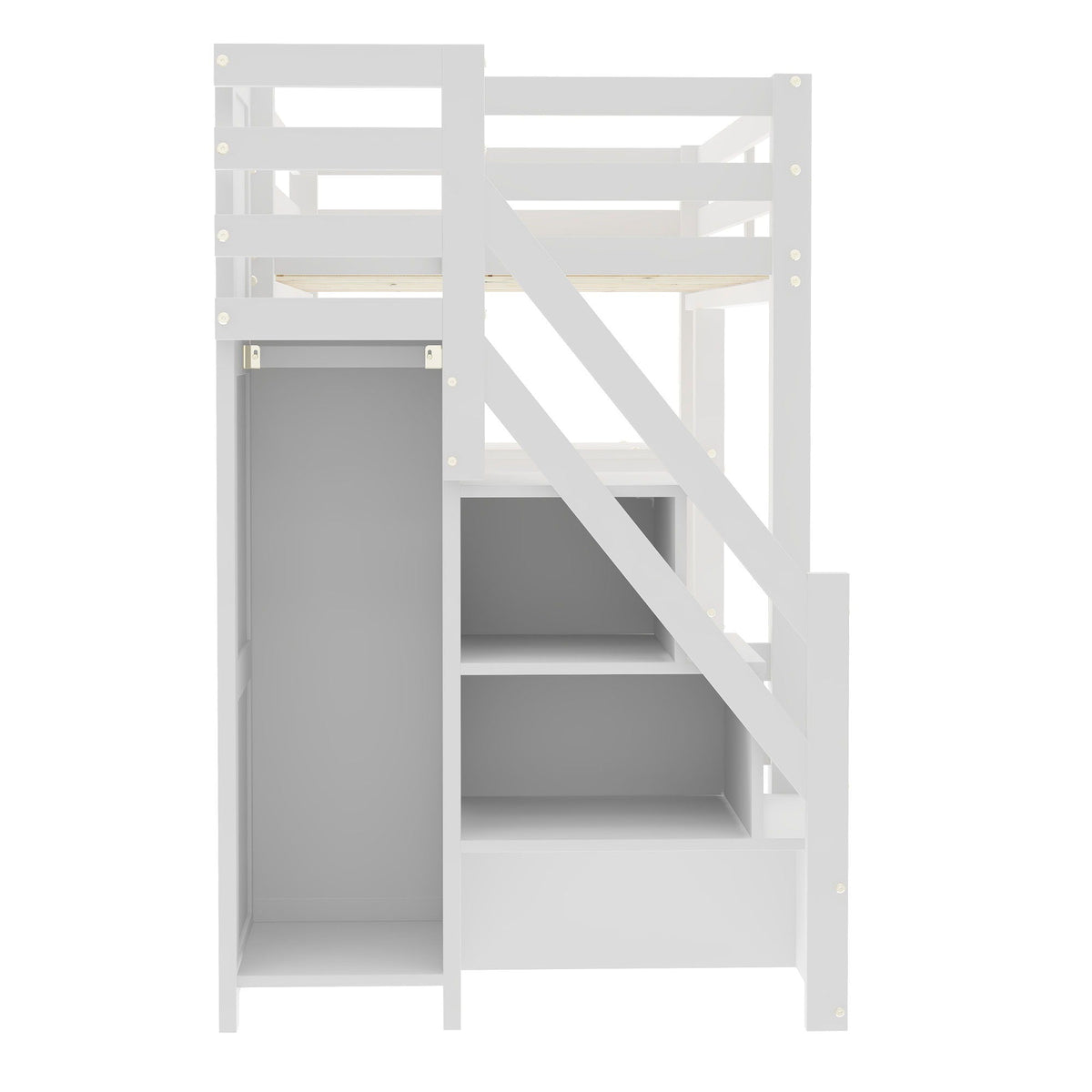 Loft bed with 4-layer shelves, storage stairs and LED light in white-gray by HouseOfZazla on Tampa Home & Garden Store