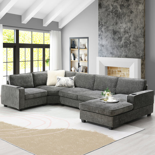 HouseOfZazla 117.5-inch U-Shaped Sectional Sofa in dark gray fabric on Tampa Home & Garden Store