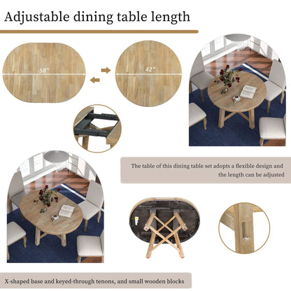 Gia round extendable dining table with 16-inch leaf in wood finish with four chairs on Tampa Home & Garden Store