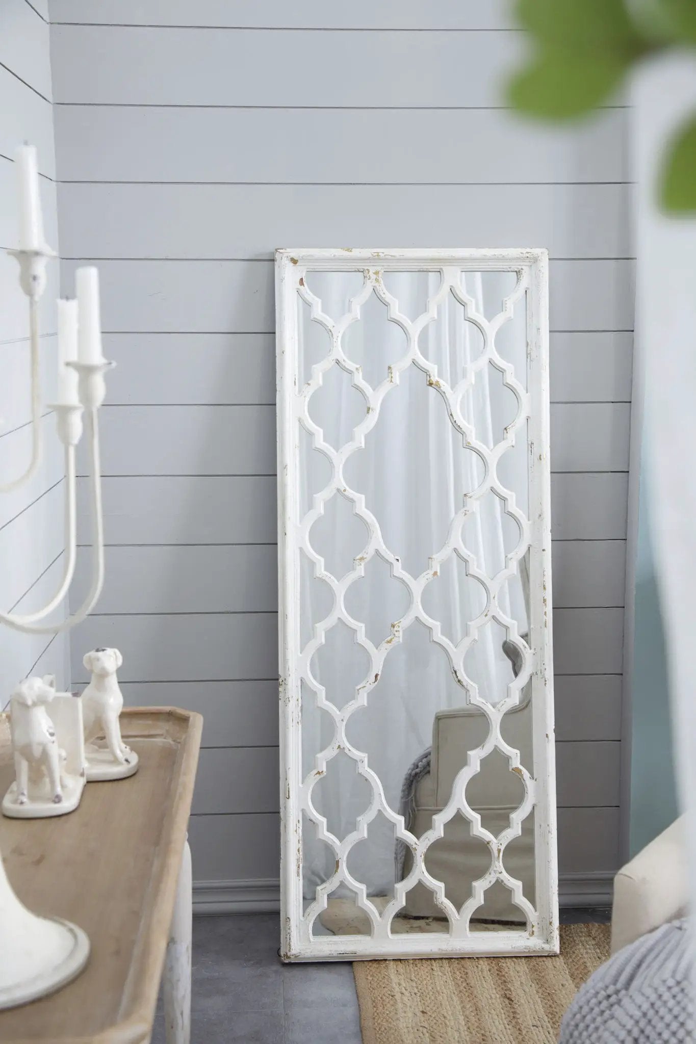 Distressed Floor Mirror Full Body White Finish
