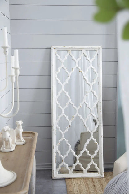 Distressed Floor Mirror Full Body White Finish
