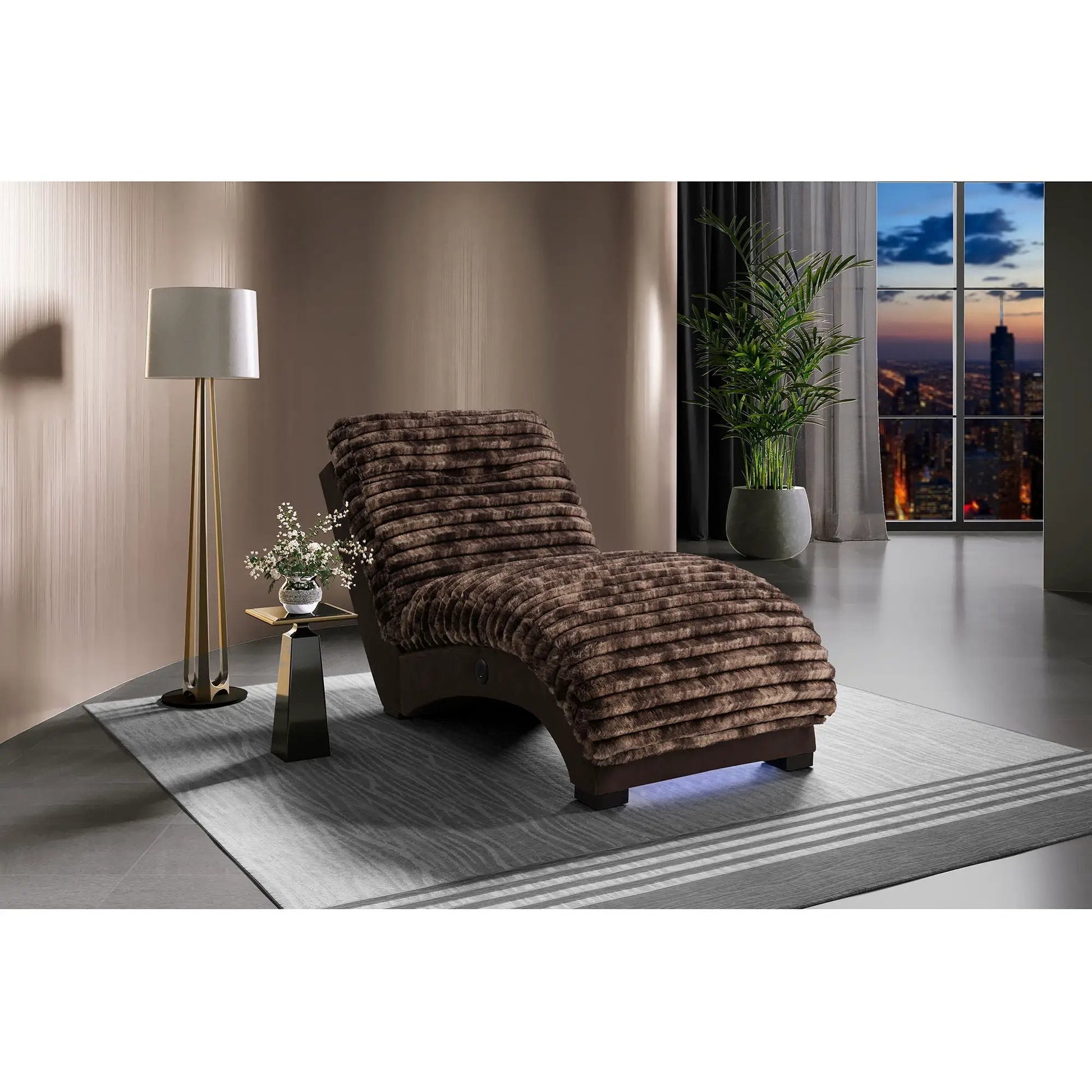 Denise Accent Chaise With USB Support in brown plush fabric by Unique Piece Furniture on Tampa Home & Garden Store