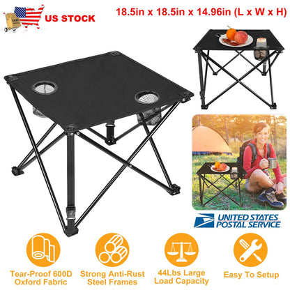 GemGear 2Pcs foldable camping table with black Oxford fabric top and 2 cup holders on Tampa Home & Garden Store