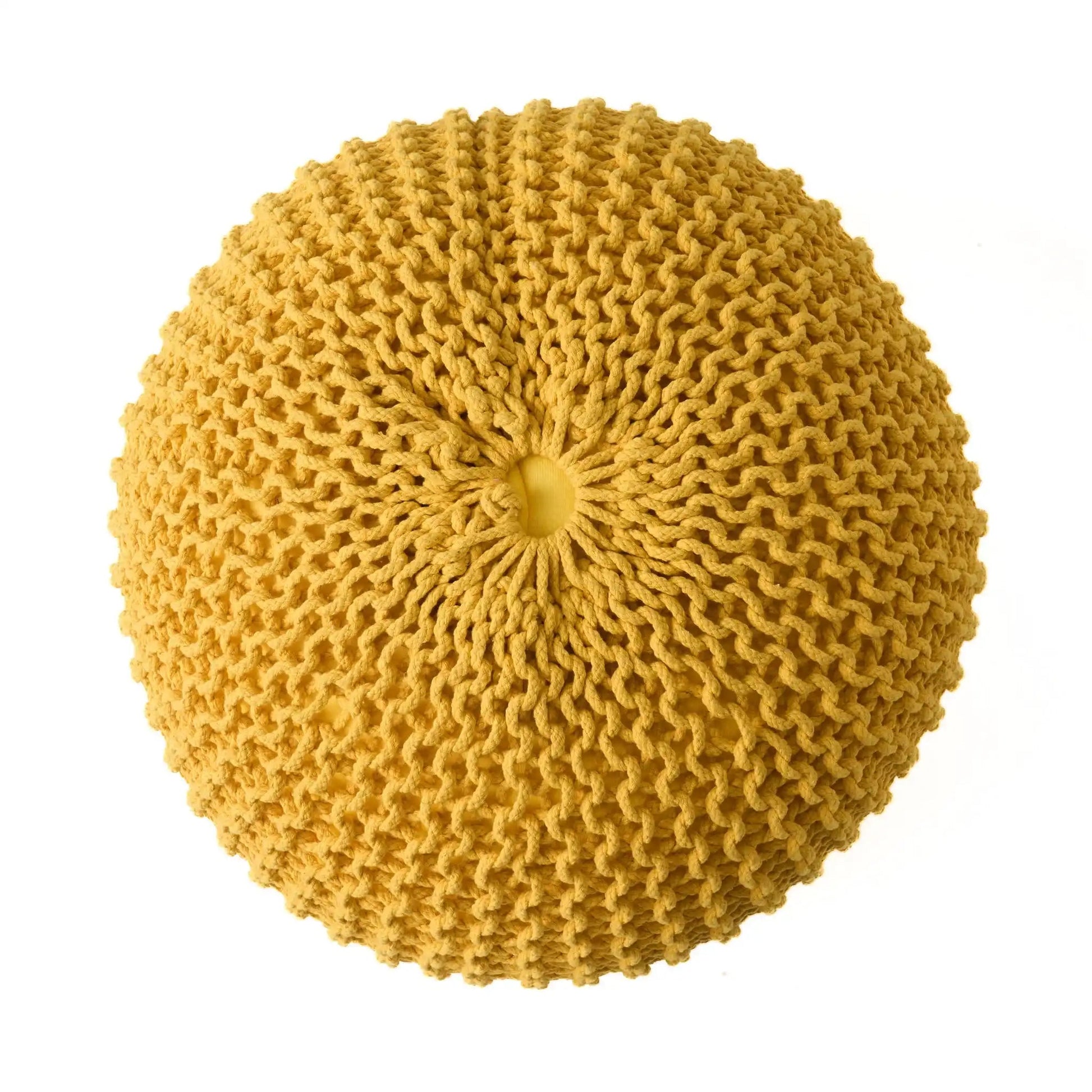 Bordeaux knitted cotton round pouf ottoman floor cushion in mustard yellow by HouseOfZazla on Tampa Home & Garden Store
