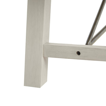 Solid wood dining bench with metal stretchers, light whitewashed finish, HouseOfZazla on Tampa Home & Garden Store