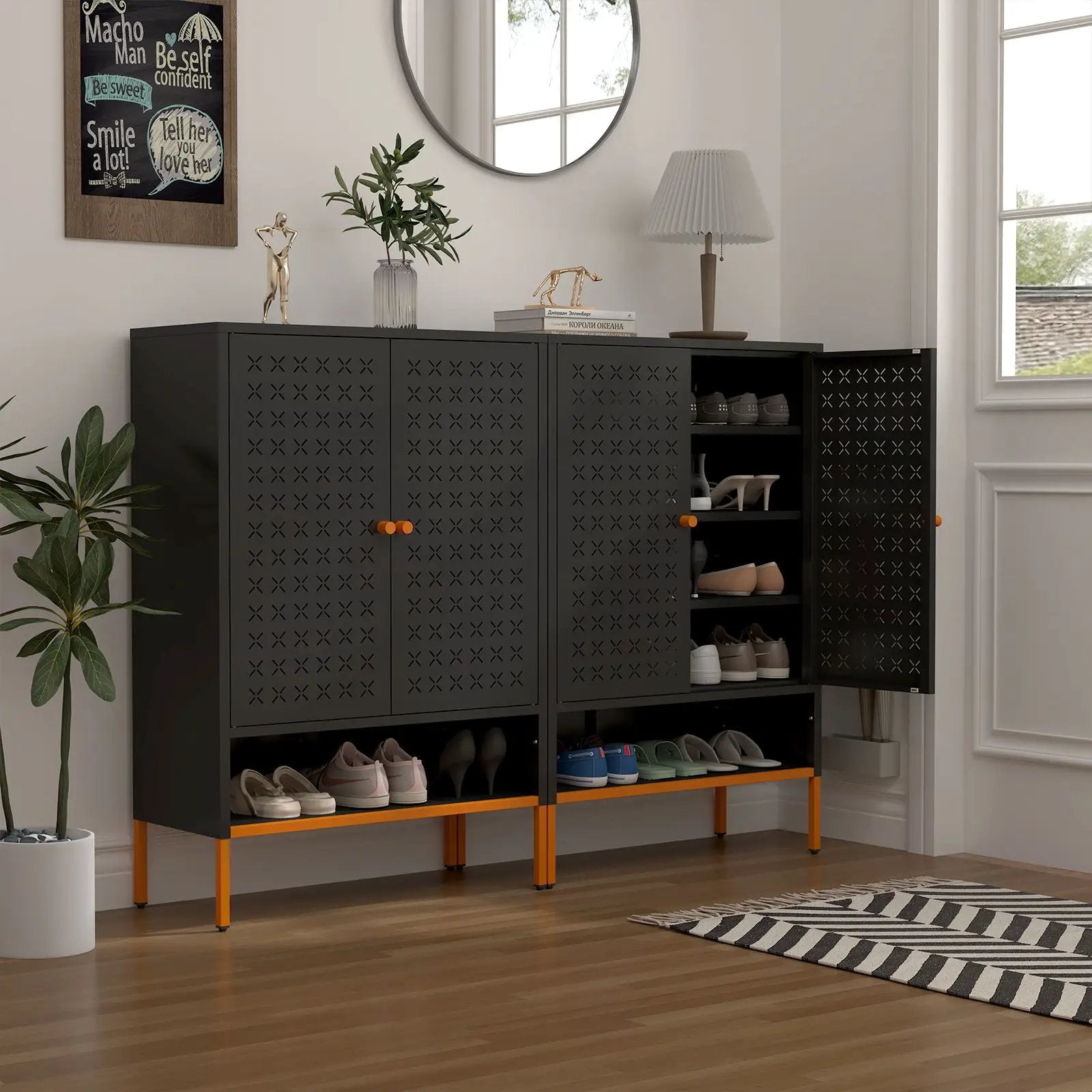 Metal shoe cabinet with adjustable shelves and moisture-proof design Unique Piece Furniture on Tampa Home & Garden Store