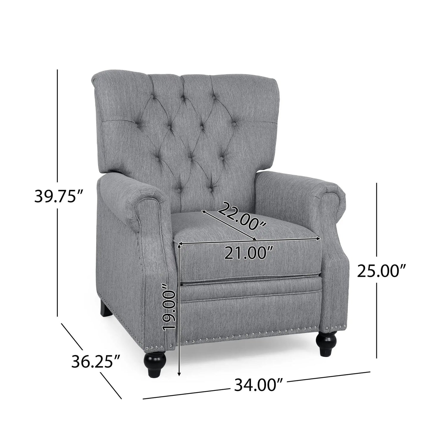 Recliner Welch Contemporary Tufted Pushback by Unique Piece Furniture gray fabric on Tampa Home & Garden Store