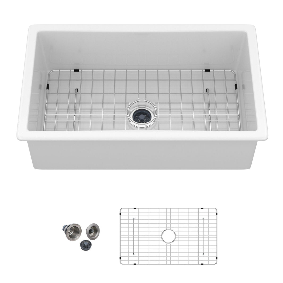 Deep single-bowl undermount sink with dual-mount installation and grid rack HouseOfZazla white on Tampa Home & Garden Store