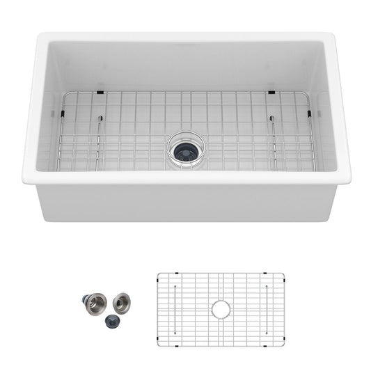 Deep single-bowl undermount sink with dual-mount installation and grid rack HouseOfZazla white on Tampa Home & Garden Store