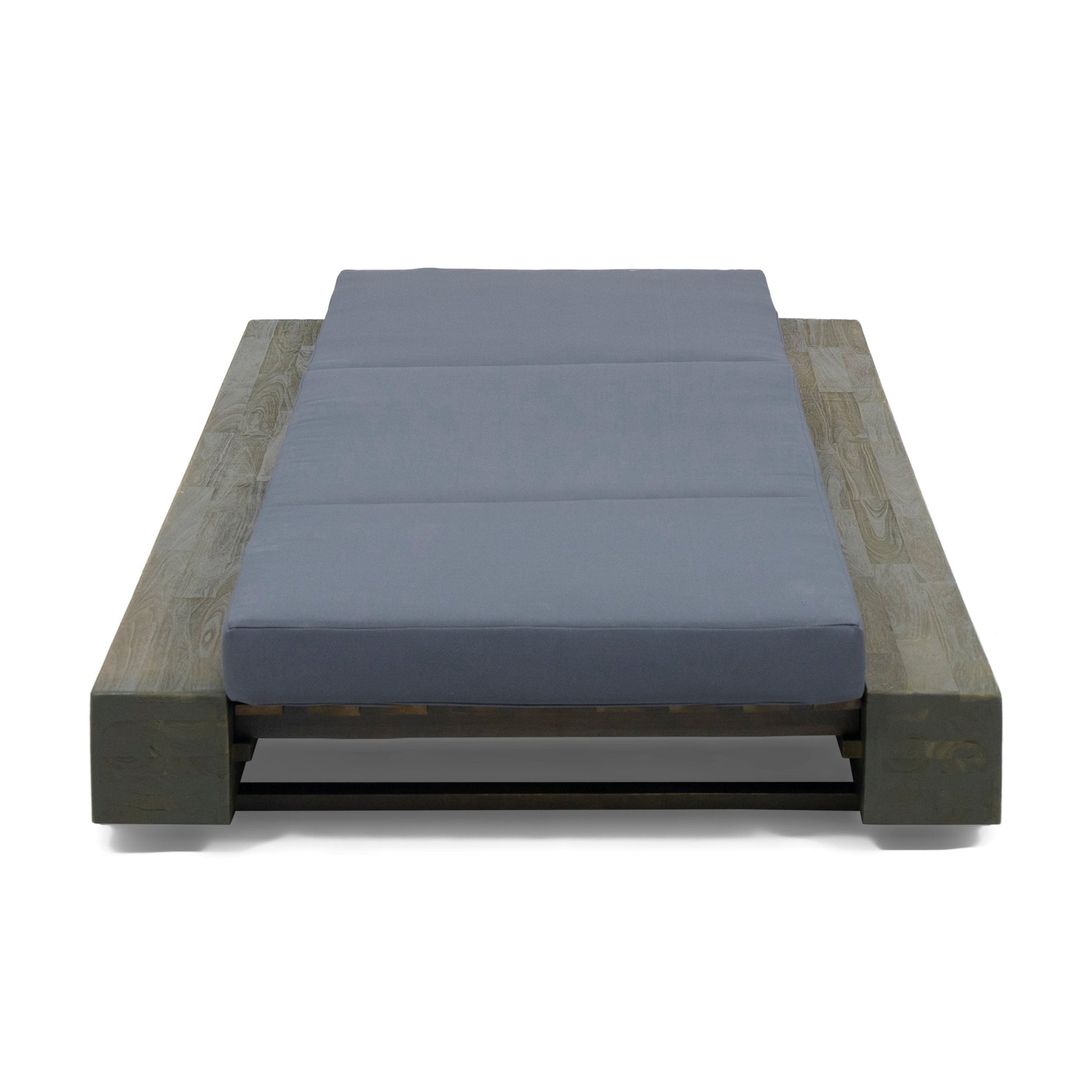 Gray Broadway Ian chaise lounge cushion triple folds on wooden frame by HouseOfZazla on Tampa Home & Garden Store