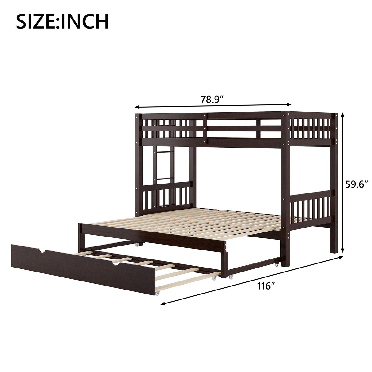 Smooth Mobility Bunk Bed With Trundle in dark brown wood with guard rails by HouseOfZazla on Tampa Home & Garden Store
