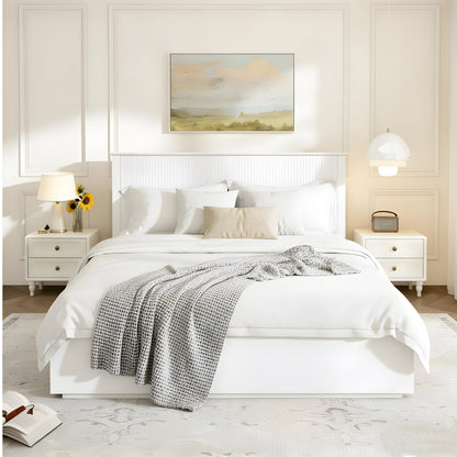 Sleek White Queen Bed Frame and Solid Wood Base
