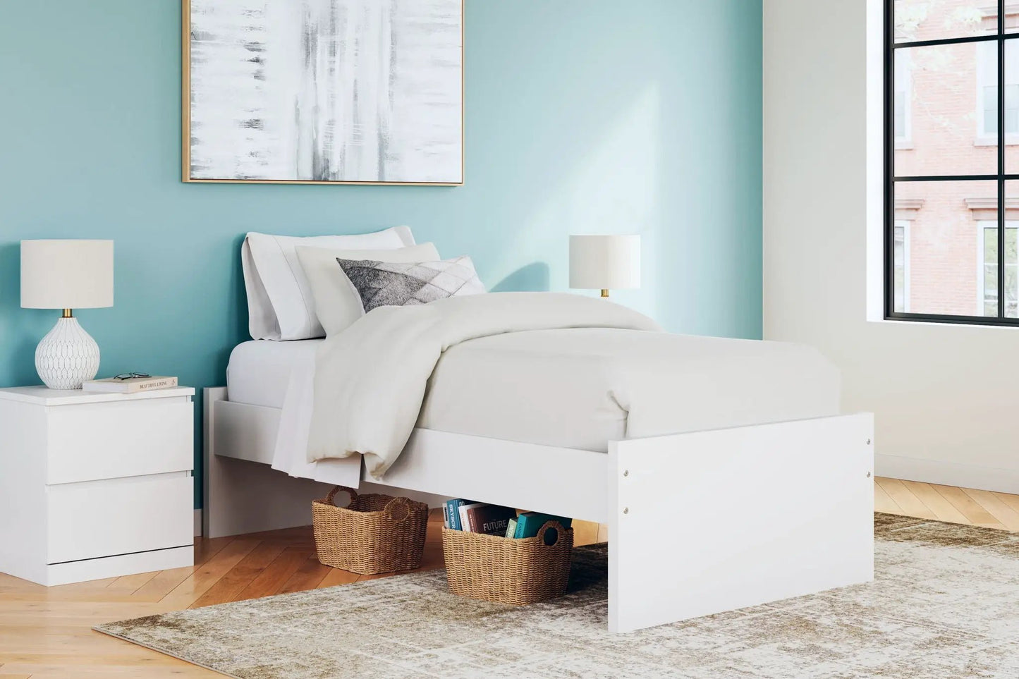 Onita Platform Bed storage bed in white with under-bed baskets by Unique Piece Furniture on Tampa Home & Garden Store