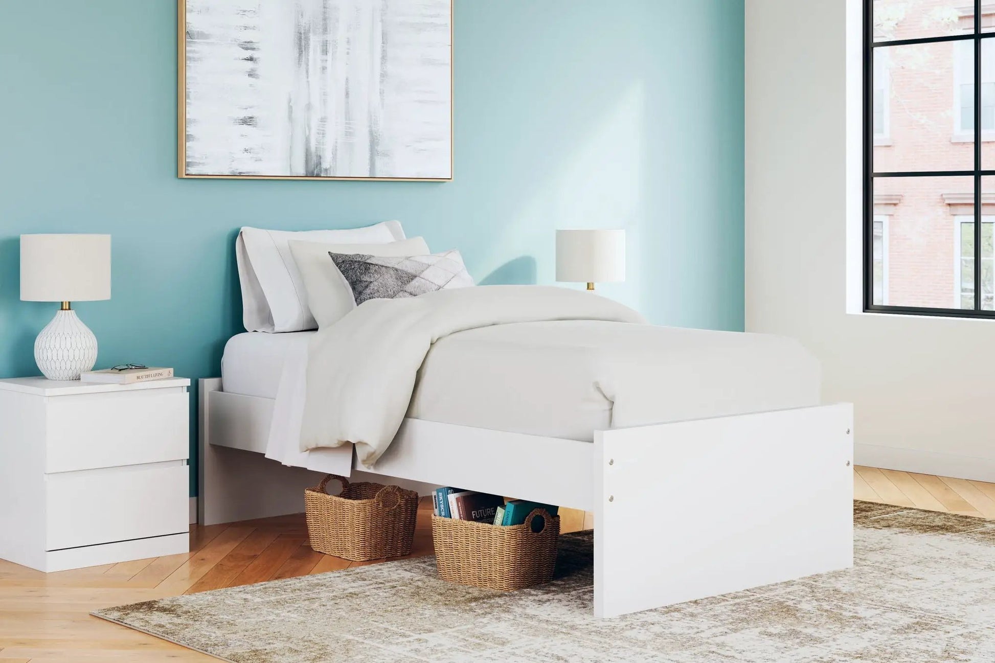 Onita Platform Bed storage bed in white with under-bed baskets by Unique Piece Furniture on Tampa Home & Garden Store