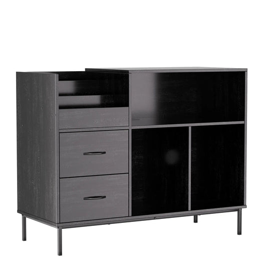 Vinyl Record Player Stand with fliptop storage, black wood finish by Unique Piece Furniture on Tampa Home & Garden Store