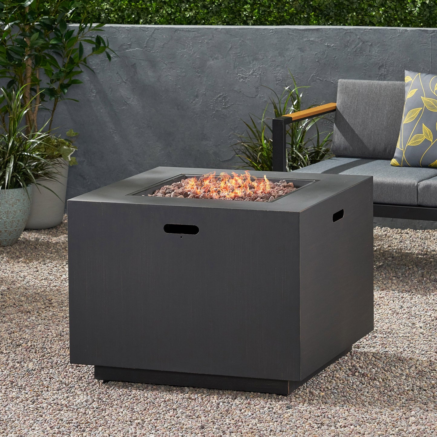 33in outdoor iron square propane fire pit brushed brown by HouseOfZazla Fire Pits on Tampa Home & Garden Store