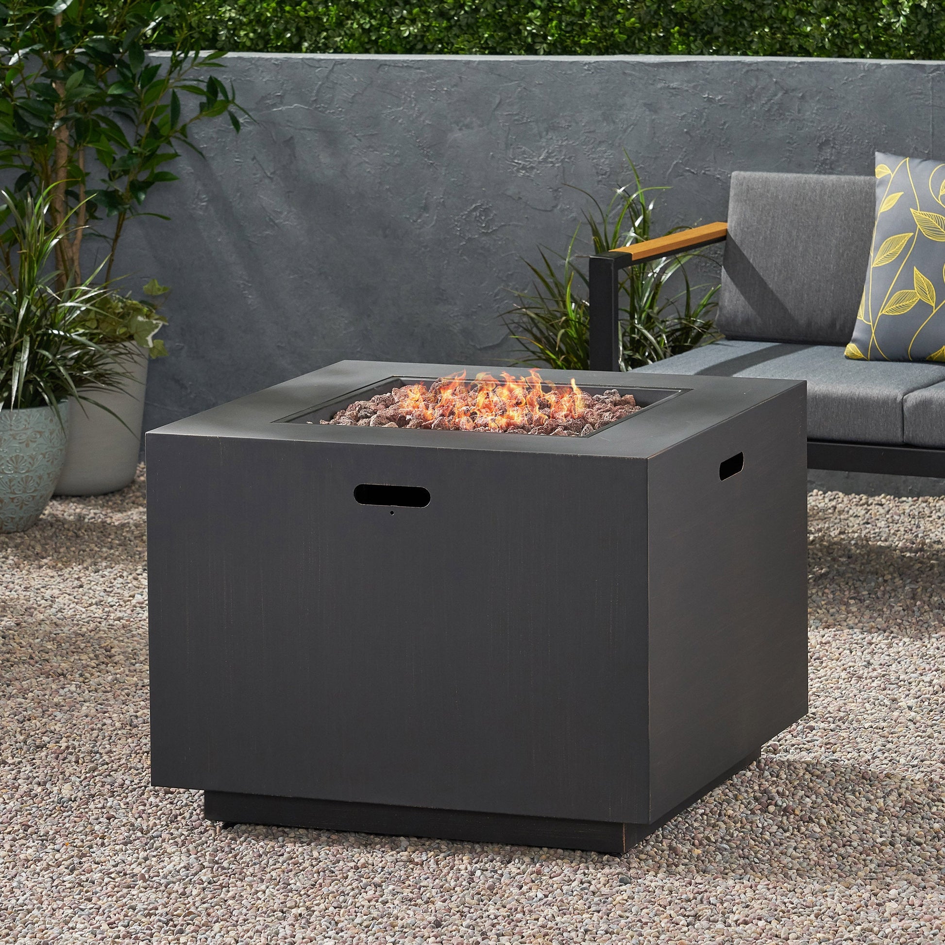 33in outdoor iron square propane fire pit brushed brown by HouseOfZazla Fire Pits on Tampa Home & Garden Store