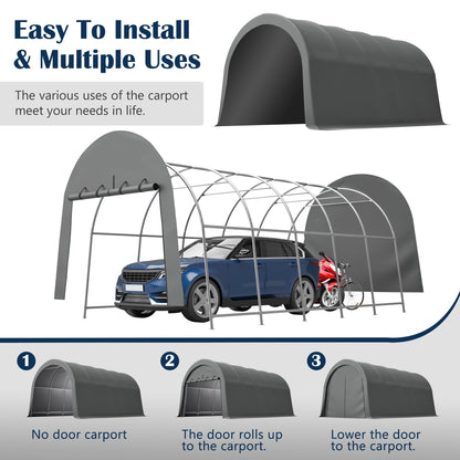 Heavy-Duty 12x20 ft carport canopy gray frame with blue SUV and red motorcycle HouseOfZazla on Tampa Home & Garden Store