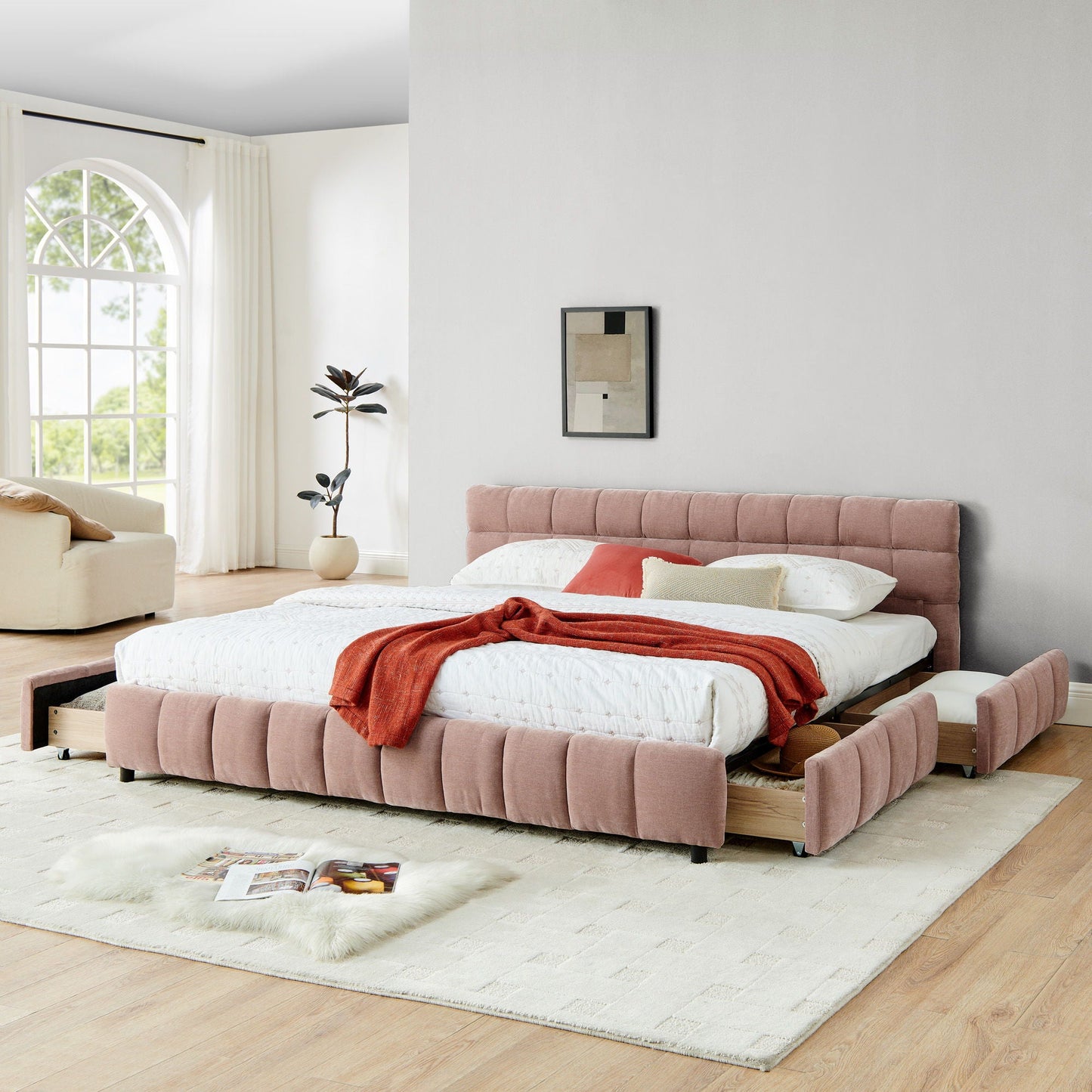 Modern Platform Bed Frame with Thick Fabric