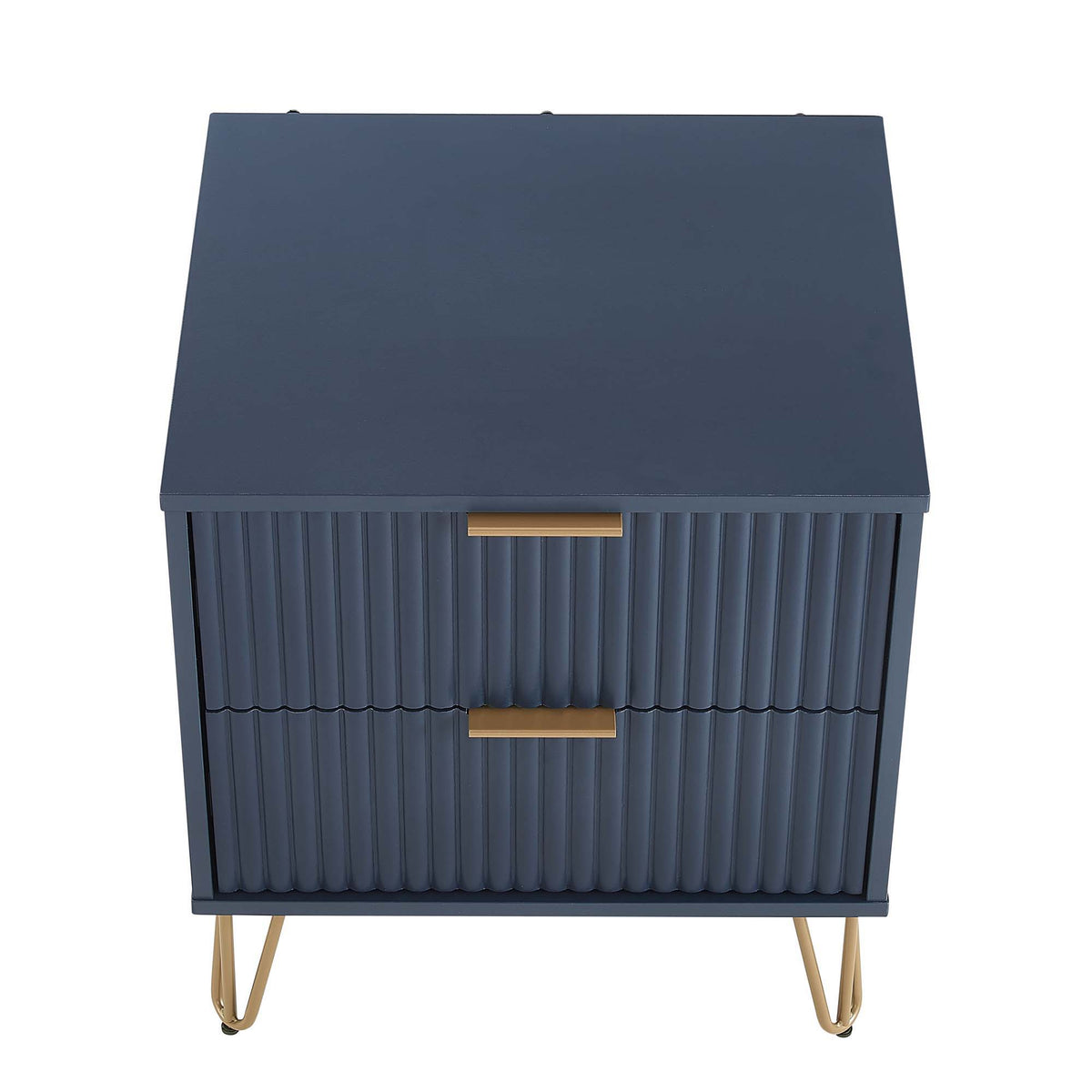 Dumbo Nightstand with 2 drawers in navy blue fluted fronts, gold legs by HouseOfZazla on Tampa Home & Garden Store