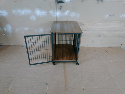 27.2in Dog Crate Furniture with Wheels for Small Dogs by HouseOfZazla, wood top, black metal on Tampa Home & Garden Store