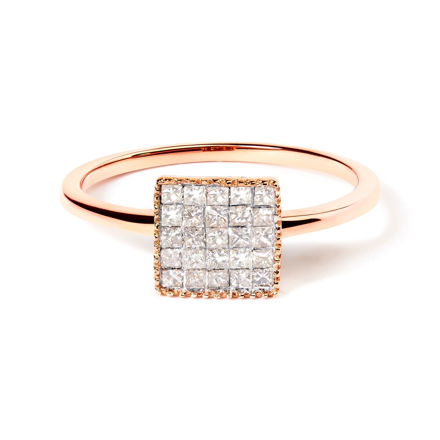 Ring 10K rose gold with square diamond grid (16 stones) princess-cut by Bids.com size 5 on Tampa Home & Garden Store