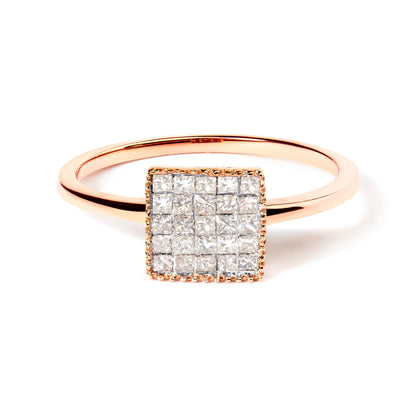 Ring 10K rose gold with square diamond grid (16 stones) princess-cut by Bids.com size 5 on Tampa Home & Garden Store