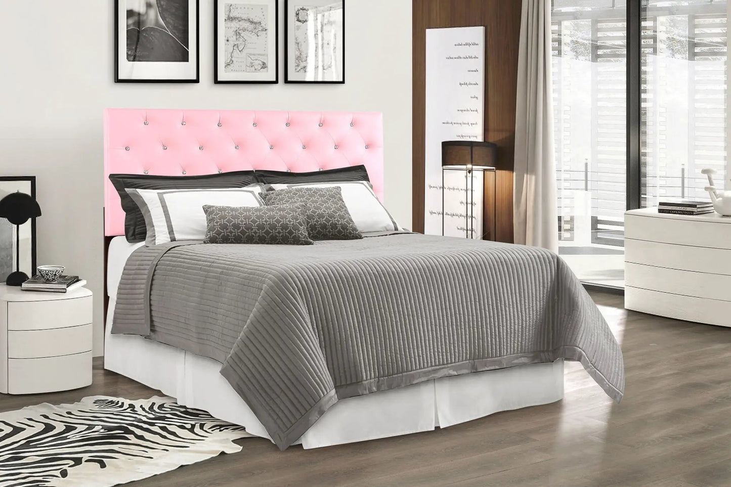 Panel Headboard with Faux Jewel Button Tufting