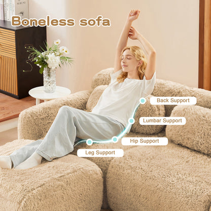 L-Shaped Soft And Fluffy Modular Sectional Sofa beige plush shag fabric by HouseOfZazla on Tampa Home & Garden Store
