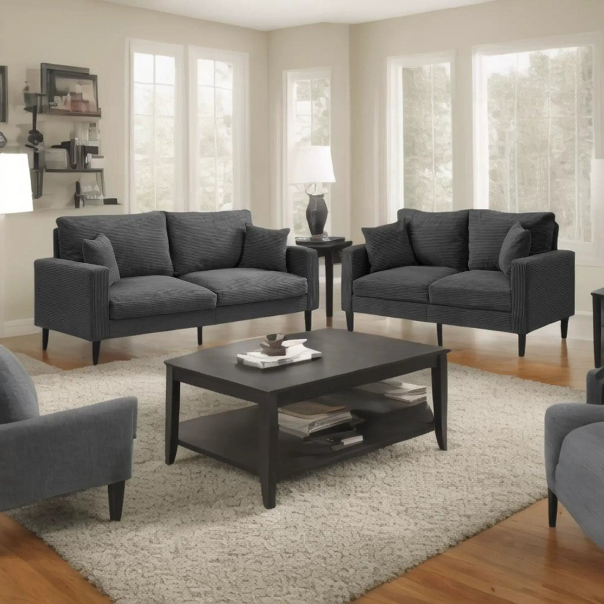 Modern upholstered 3-seat and 2-seat sofa set in dark gray fabric by Unique Piece Furniture on Tampa Home & Garden Store