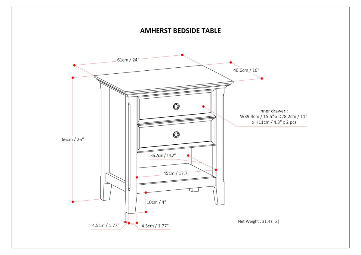 Handcrafted Bedside Table with Storage two-drawer HouseOfZazla dark or light brown on Tampa Home & Garden Store