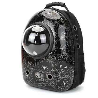 Pet Zen space bag pet backpack with bubble dome and teddy bear print, black on Tampa Home & Garden Store